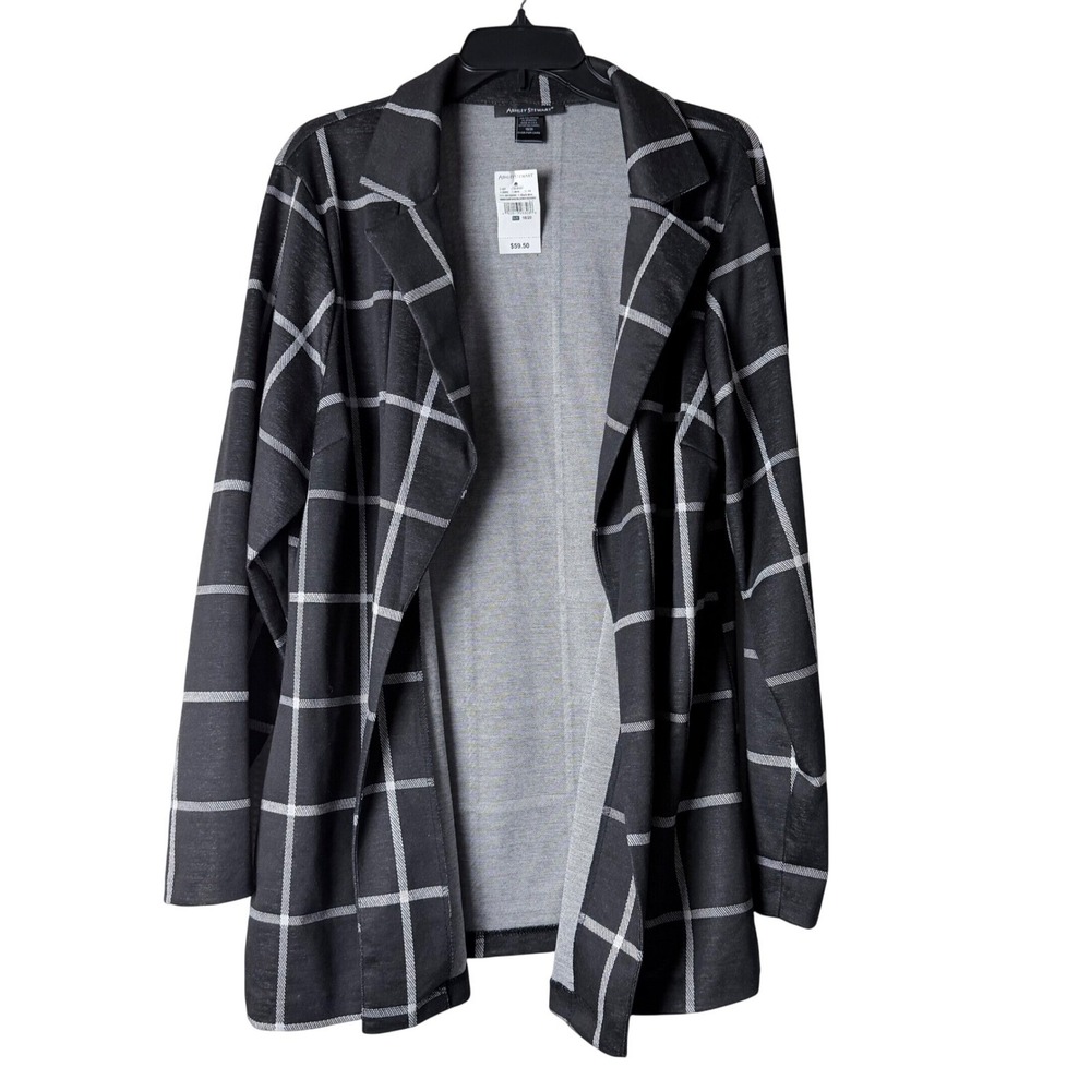 NWT Women's Workwear Blazer 18/20 Black Plaid Open Front Jacket Layer 90s Office